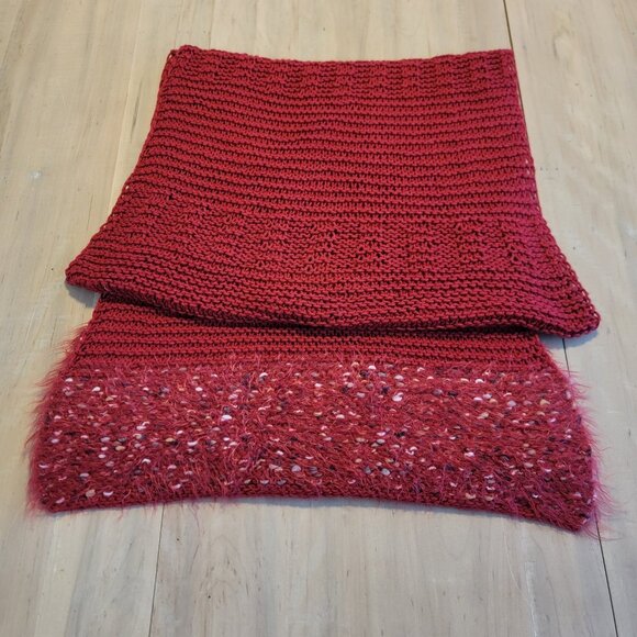Giant Knit Scarf Shawl Wrap Red Burgundy Super‎ Soft Ends 80x20 - Picture 1 of 5